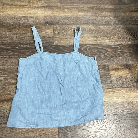 Madewell Crop Top Women's Light Blue Denim Square Neck Side Button Sleeveless - Picture 2 of 10